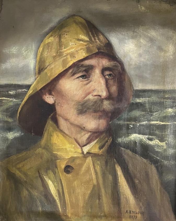 PAINTING 19TH CENTURY 1879 A. Edelfelt oil painting on canvas, Portrait fisherman: PAINTING 19TH CENTURY Artist: A. Edelfelt Technique: oil painting on canvas Title: Portrait fisherman Measurements: 52 x 43 cm Date of execution: 1879 Provenance: Prívate collection Signed: Lower rig