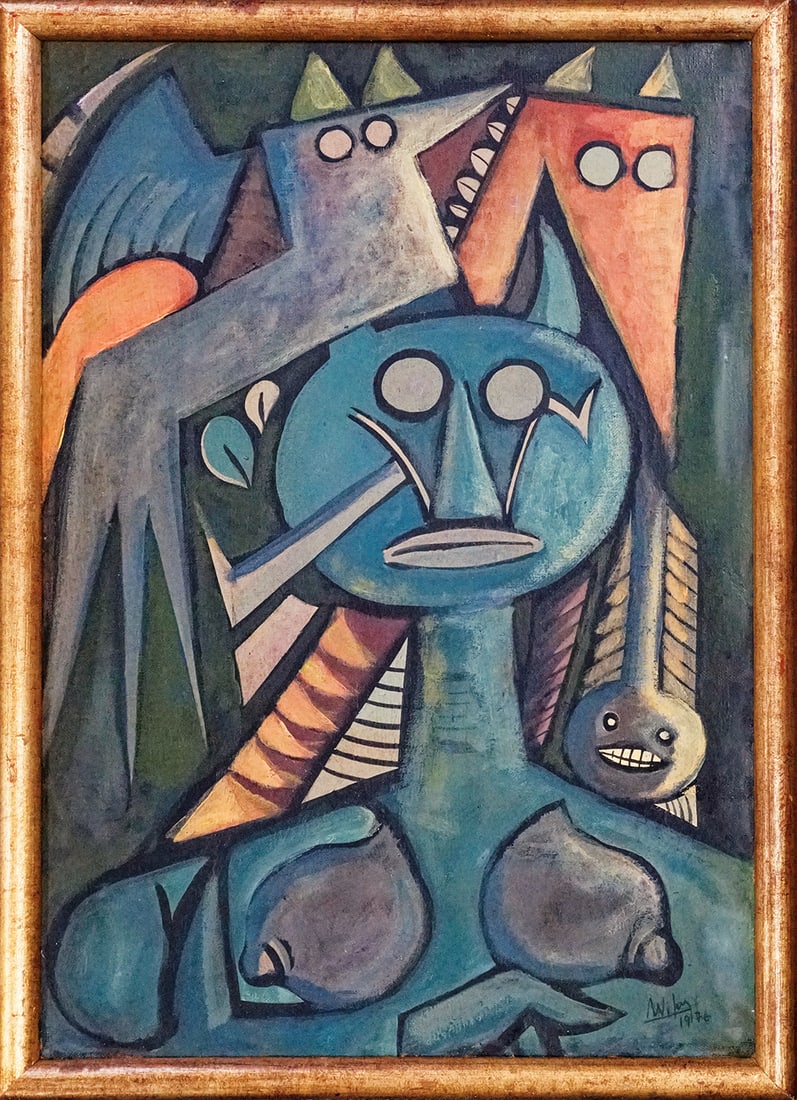 Wifredo Lam (Cuban 1902-1982) Original oil painting on canvas: Artist: Wifredo Lam (Cuba 1902-1982) Technique: oil painting on canvas.Measurements: 52 x 36.5 cmDated: 1976Signed: lower right corner.Wifredo Lam was born on December 8, 1902 in Sagua la Grande, Cuba