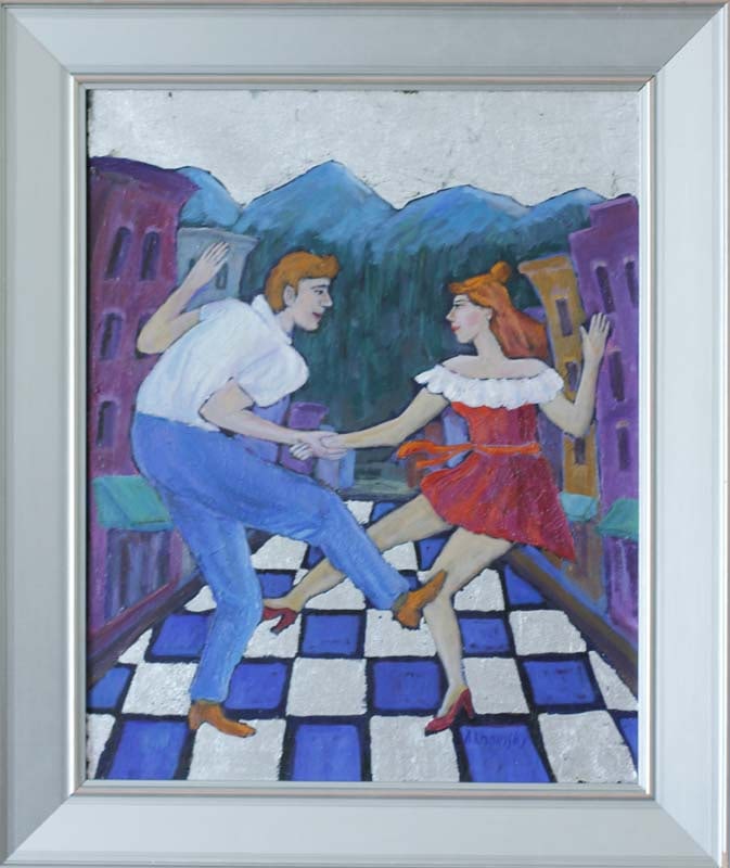 Alelx Khoms Original Oil Street Dancing: Original Painting on canvas by Alex Khoms Approx 20x16 inches image size. One of a kind original Hand signed by the artist. Includes certificate of authenticity. Art Artwork Artist.