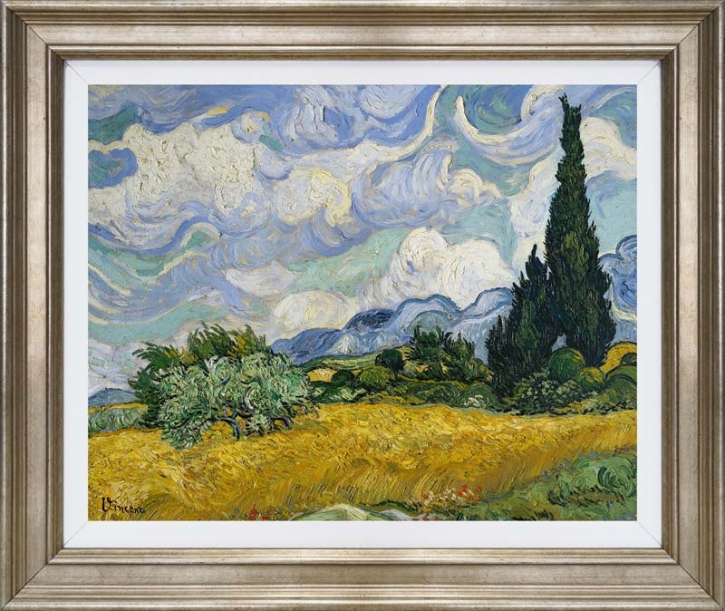 Vincent Van Gogh (Netherlands 1853-1890) Wheat Field with Cypresses Limited Edition. Hand: Vincent Van Gogh (Netherlands 1853-1890) Wheat Field with Cypresses Limited Editionafter Van Gogh Hand Embellished Painting oil and ink on Canvas after Vincent Van Gogh Custom framed. The signature is