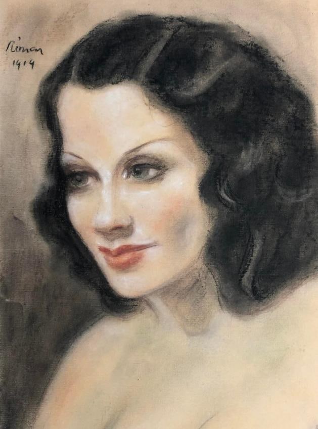 Ronai 1919 Female Portrait. Pastel on board Signed: Upper left side Rinai 1919.: Ronai 1919Technique: Pastel on boardMeasurements: approximately 30x20 cmSigned: Top left side “Rinai 1919”Title: Female Portrait.Provenance: Private collection Art Artwork Artist.