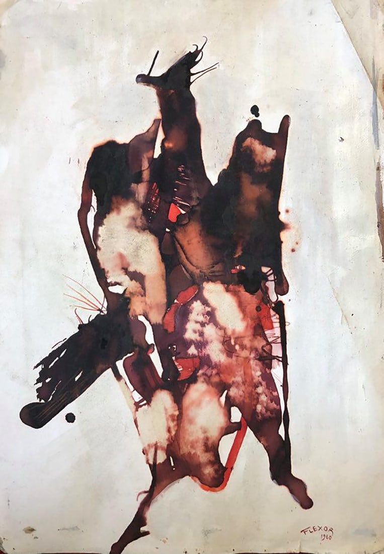 Samson Flexor 1907-1971 Moldavia and Brazil: Biography: Samson Flexor was a French and Brazilian artist, and founder of Brazilian abstract art 1960. Approx. 50x35 cm. Good condition. Hand signed. Art Artwork Artist.