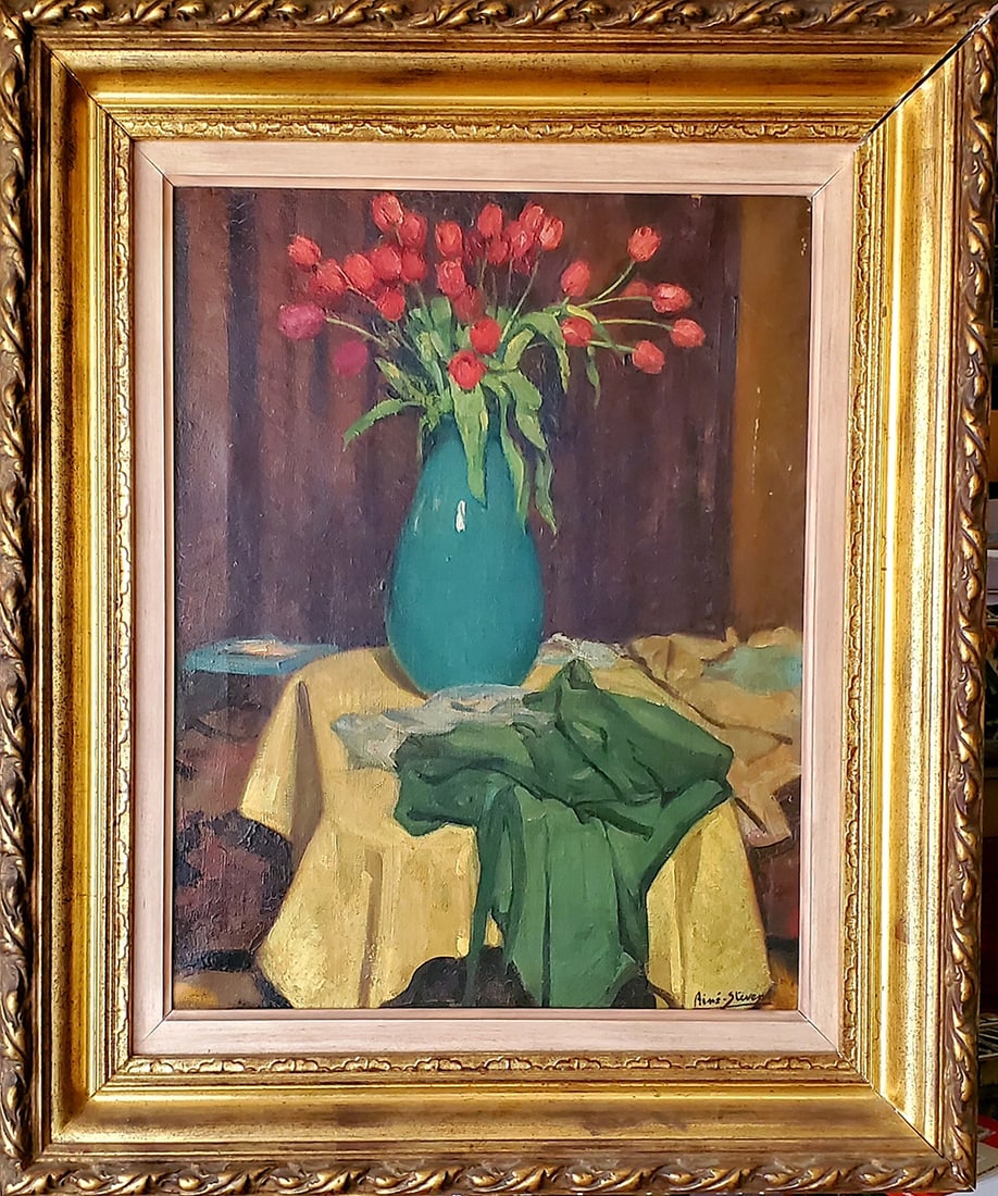 Aime Stevens 1879-1951. oil painting on canvas: Artist: Aime Stevens 1879-1951. oil painting on canvas measures 50 x 40 cm. (20 in x16 in ). Old & original moldings frame measures 69 x 58 cm (27 in x 23 in ). BiographyAimé Stevens was a Belgian pa
