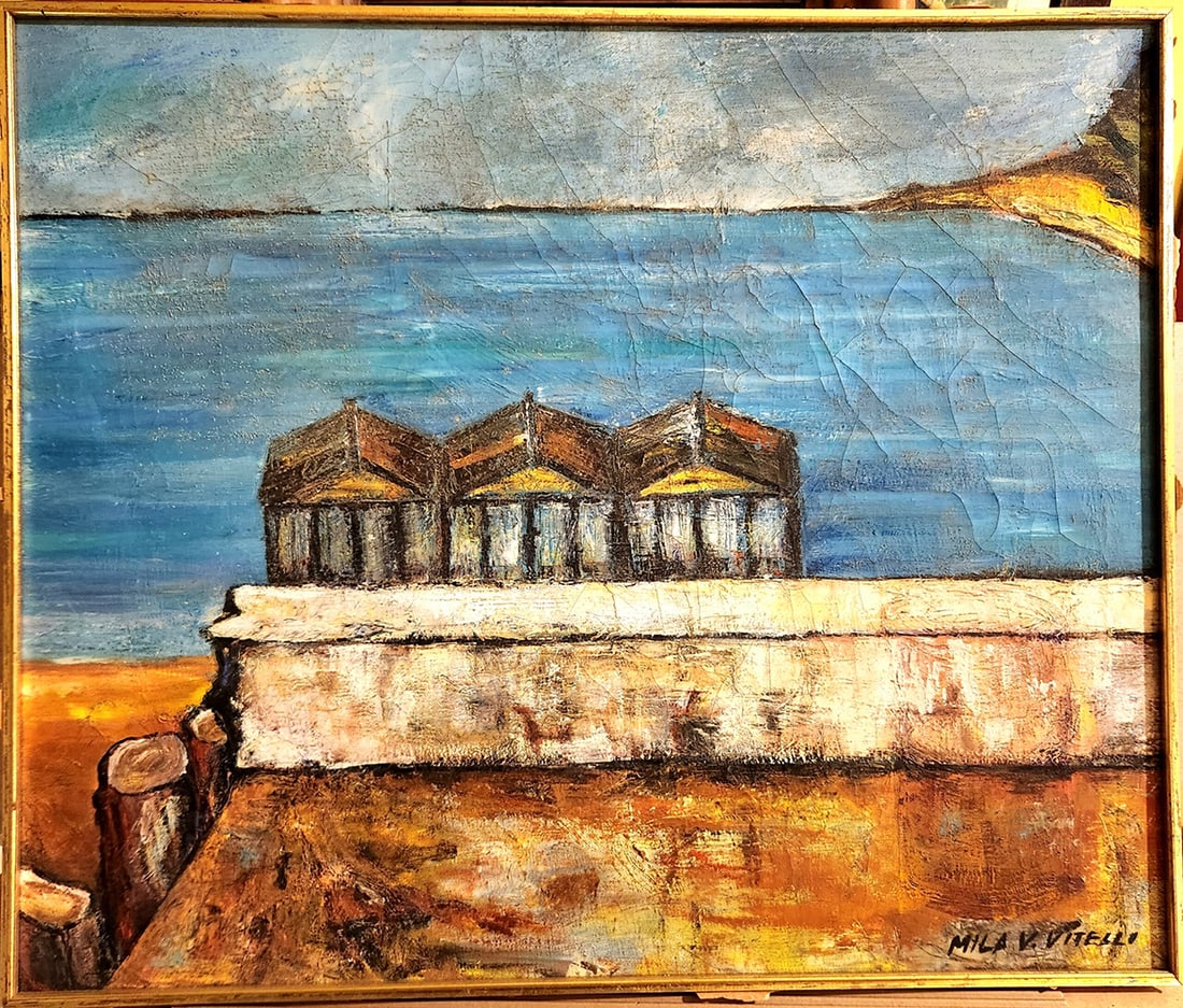 Mila V Vitelli OLD ITALIAN PAINTING SCHOOL SPIAGGIA POVERA SIGNED, MILA V VITELLI: Mila V Vitelli OLD ITALIAN PAINTING SCHOOL SPIAGGIA POVERA SIGNED, MILA V VITELLI Art Artwork Artist.