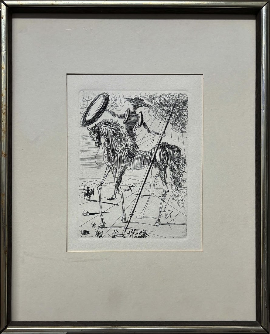 Salvador Dali (Spanish 1904-1989) Don Quixote Etching.: Salvador Dali (Spanish 1904-1989) Vintage Etching Plate signed. Approx 12x9 inches image size Framed as shown. Includes certificate of authenticity. step Art Artwork Artist.