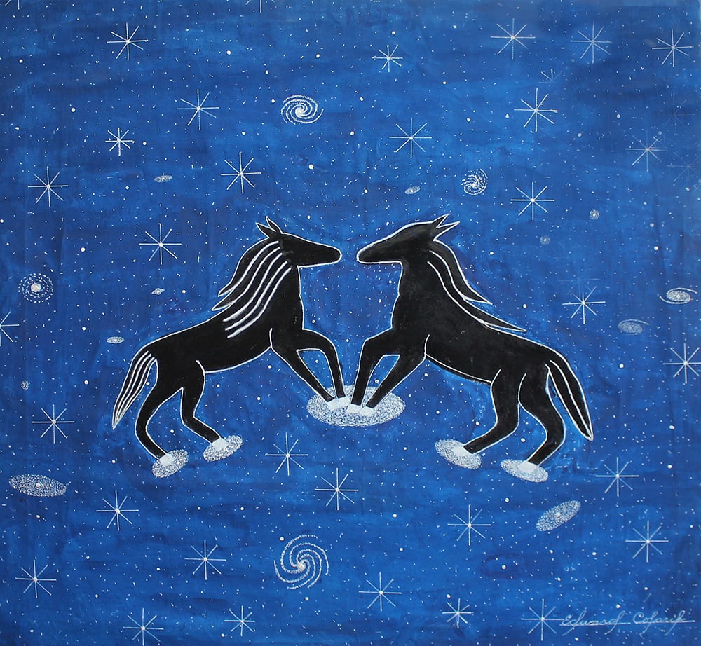 Original oil by Eddie Colaric on canvas: Original oil by Eddie Colaric on canvas Red Sunset Dancer Approx 30x30 inches Includes certificate of authenticity Art Artwork Artist.