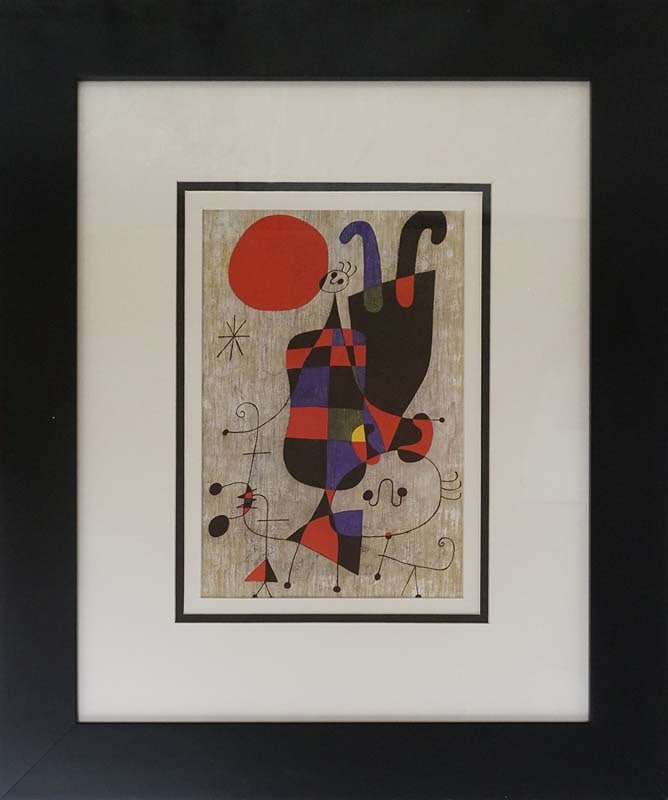 Joan Miro (Spanish 1893-1983) Lithograph from 1964: Joan Miro (Spanish 1893-1983) Lithograph from 1964Joan Miro Color Plate Lithograph from 1964 Professionally framed. Approx 24x20 inches. Includes Certificate of Authenticity. Art Artwork Artist.
