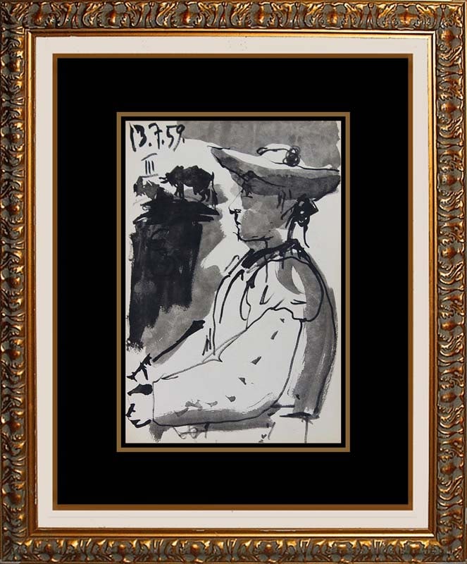 Pablo Picasso (Spanish 1881-1973) Toros y Toreros Bullfighter lithograph by Mourlot Press Paris: Pablo Picasso (Spanish 1881-1973) 1961. Includes certificate of authenticity. Approx 20x24 inches. Custom framed. Printed In Paris. Art Artwork Artist.