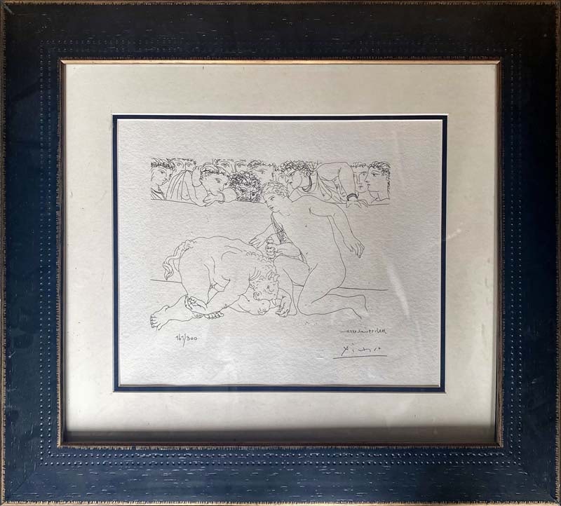 Pablo Picasso (Spanish 1881-1973) Lithograph Limited edition of 300 with Museum Stamp: Pablo Picasso (Spanish 1881-1973) Lithograph Limited edition of 300 with Museum StampPablo Picasso Lithograph from 1990-1992 Suite Vollard. Authorized by the Picasso Family. Each piece is numbered fro
