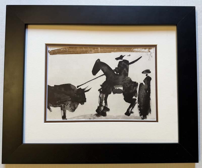 Pablo Picasso (Spanish 1881-1973) original lithograph from 1961: Pablo Picasso (Spanish 1881-1973) from 1961 Bullfight Lithograph Toros Y Toreros. Custom framed Approx 20x24 inches Dated in the plate. Mourlot Press Paris France from 1961. Includes certificate of au