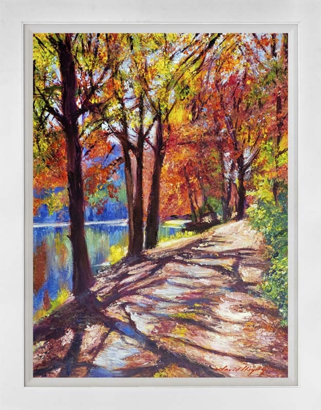 David Lloyd Glover (Canadian 1949) Mixed Media Original Painting on canvas Walk around the Lake: Mixed media on canvas by David Lloyd Glover Hand signed by the artist. On canvas image size. Approx image size 18x24 inches. Custom framed and includes certificate. This work was purchased directly fr