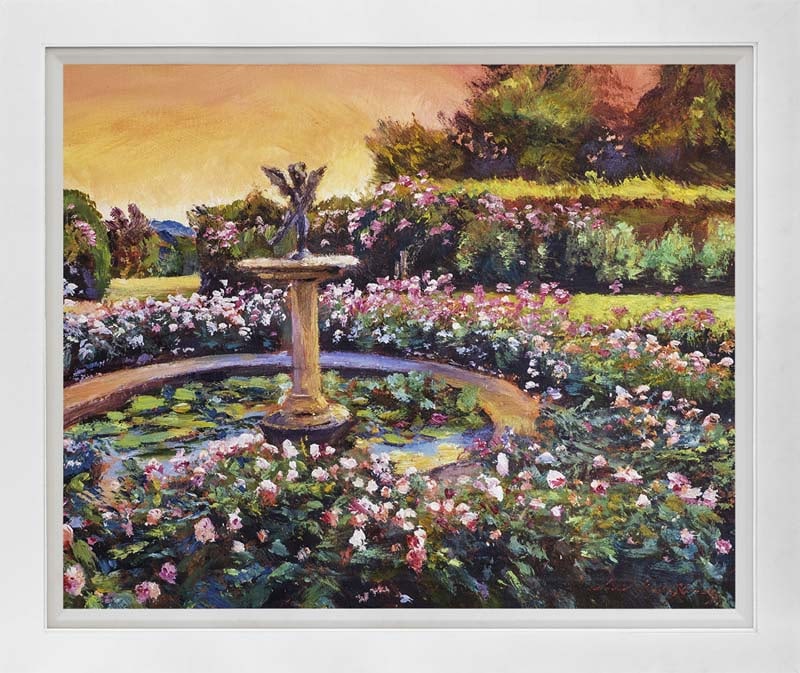 David Lloyd Glover Original mixed media on canvas Dusk at the Rose Garden: Original Mixed Media Painting on canvas by David Lloyd Glover Hand signed by the artist. On canvas image size Approx image size 29 x 24 inches Custom framed and includes certificate This work was purc