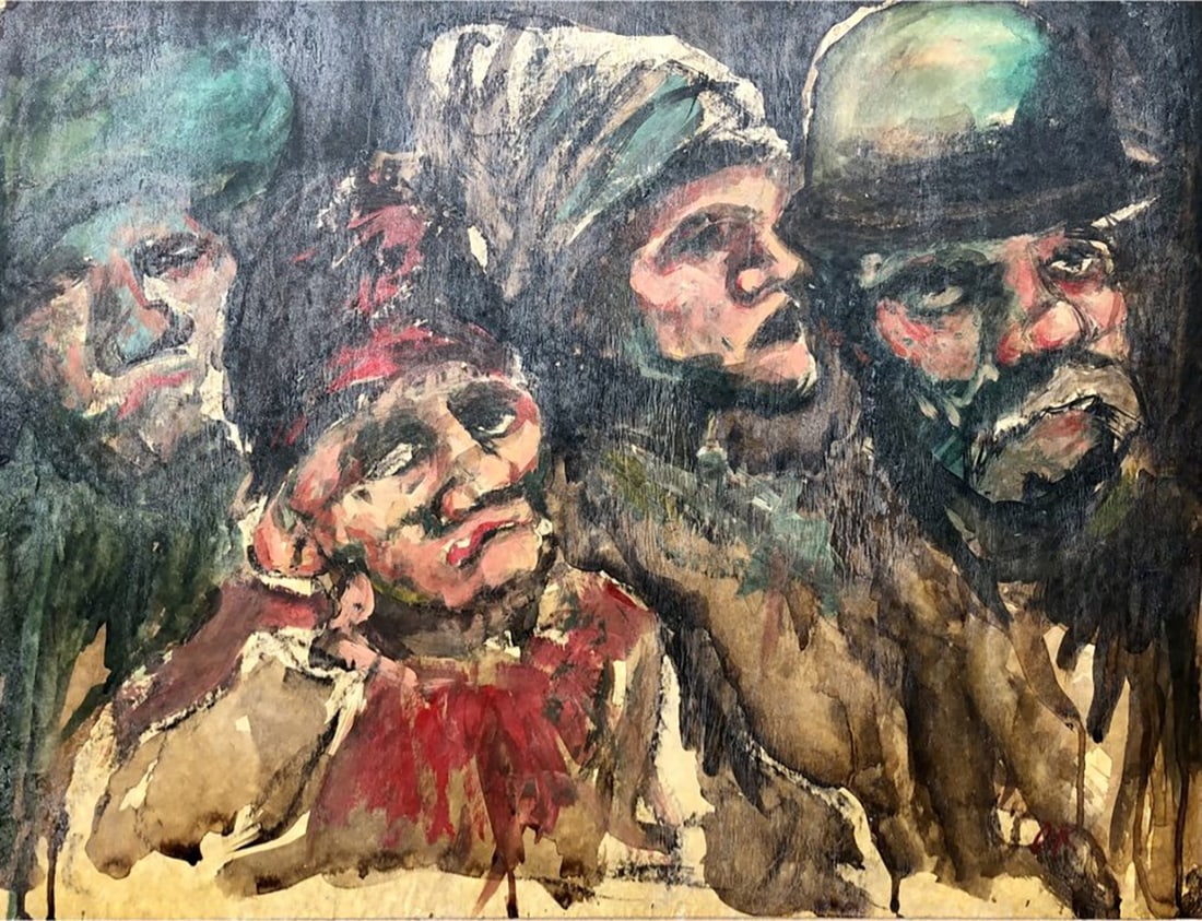 Oskar Kokoscha original oil: Okar Kokoscha (1886-1980)Technique: Tempera on paper cast on board.Title: Figures and charactersMeasurements: 61.8 x 50 cm.Private Collection, excellent provenance, Provenance: (Private Collection, up