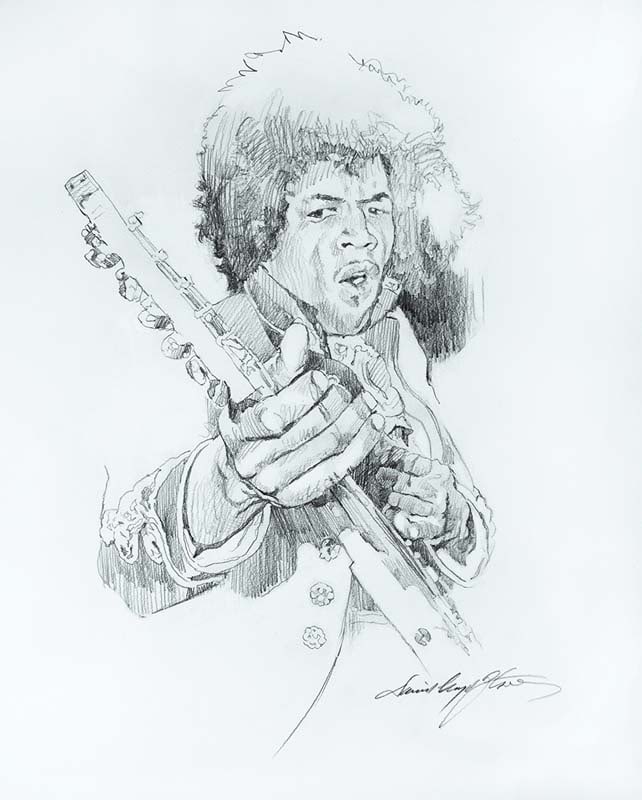 Glover (Canadian, 1949) JIMI HENDRIX SKETCH Original mixed media on paper by David Lloyd Glover (Can: Glover (Canadian, 1949) JIMI HENDRIX SKETCH Original mixed media on paper by David Lloyd Glover (Canadian 1949)JIMI HENDRIX SKETCH Original mixed media on paper by David Lloyd Glover Hand signed by th
