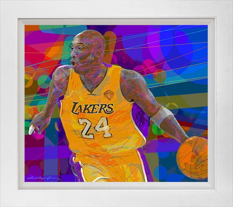 Kobe Hand embellished oil on canvas by David Lloyd Glover (Canadian 1949): Kobe Hand embellished oil on canvas by David Lloyd Glover (Canadian 1949)Kobe Bryant Hand embellished oil on canvas Rare on canvas by David Lloyd Glover Hand signed by the artist. On canvas. Approx im