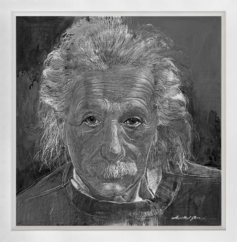 David Lloyd Glover (American 1949) Einstein the Genius Origina mixed media on paper by David Lloyd: Mixed Media Original painting on paper David Lloyd Glover One of a kind. Hand signed by the artist. On canvas. Approx image size 24 x18 inches. Custom framed and includes certificate This work was pur