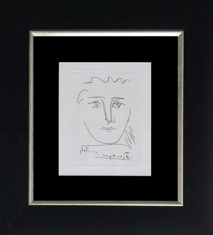 Pablo Picasso (Spanish 1881-1973) Pour Roby Etching: Pablo Picasso (Spanish 1881-1973) Pour Roby Etching. Approx 26x22 inches. Custom framed. Includes certificate of authenticity. Auguste Blaizot et Fils, Paris. Art Artwork Artist.