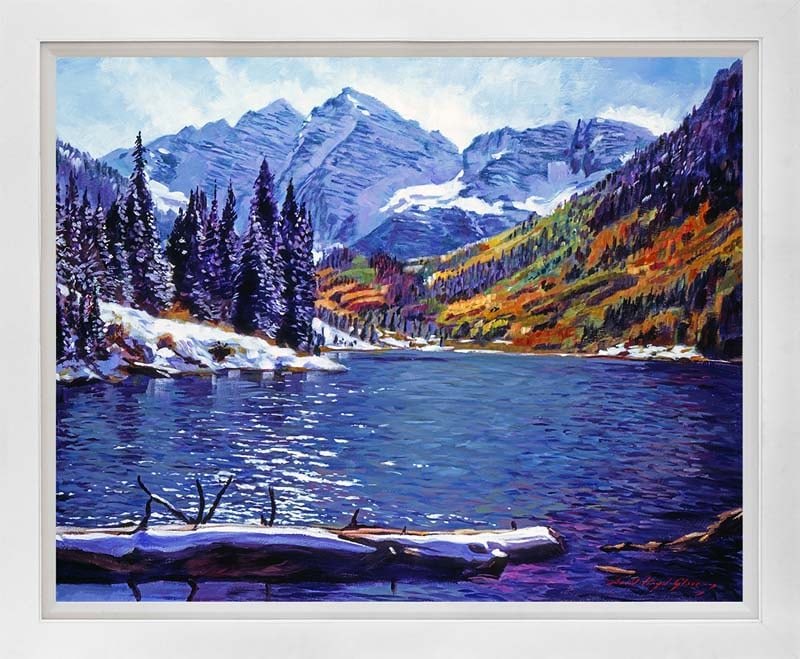 David Lloyd Glover (American 1949) Maroon Bells Solitude Mixed Media Original David Lloyd Glover: Mixed Media Original Painting on canvas David Lloyd Glover One of a kind. Hand signed by the artist. On canvas Approx image size 18x24 inches Custom framed and includes certificate This work was purch