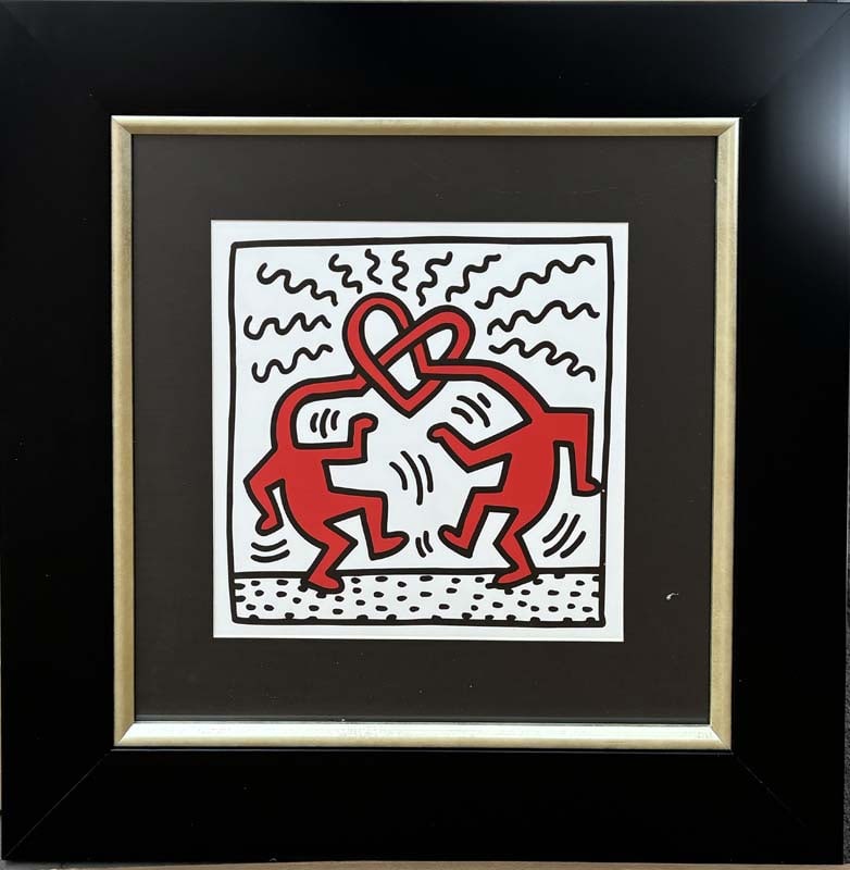 Keith Haring (American 1958-1990) Lithograph from 1984: Keith Haring (American 1958-1990) Lithograph from 1984. Approx 12x12 inches image size and 22x22 inches custom frame. Includes certificate. Art Artwork Artist.