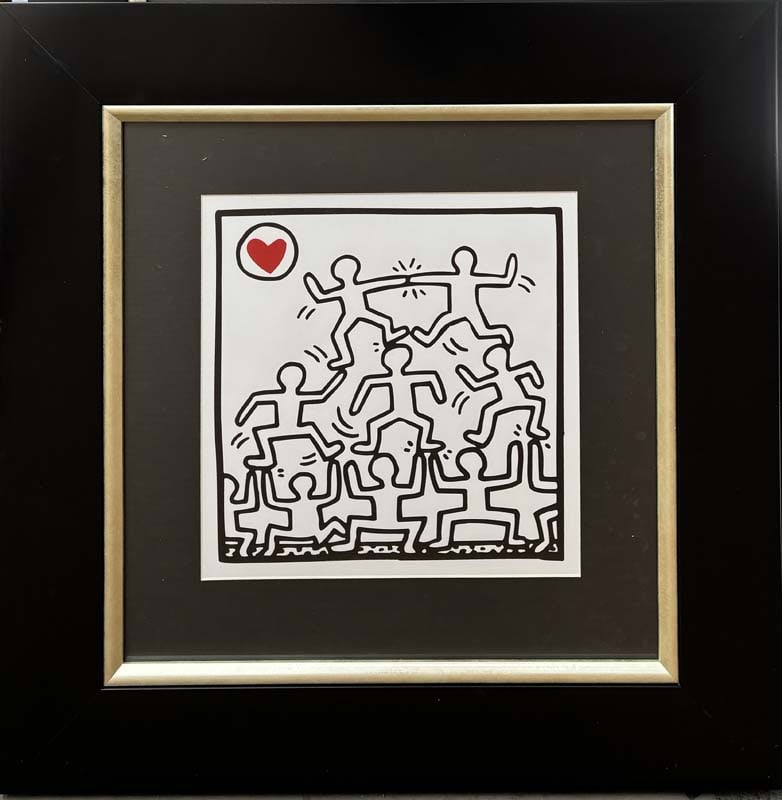 Keith Haring (American 1958-1990) Lithograph from 1984: Keith Haring (American 1958-1990) Lithograph from 1984. Approx 12x12 inches image size and 22x22 inches custom frame. Includes certificate. Art Artwork Artist.