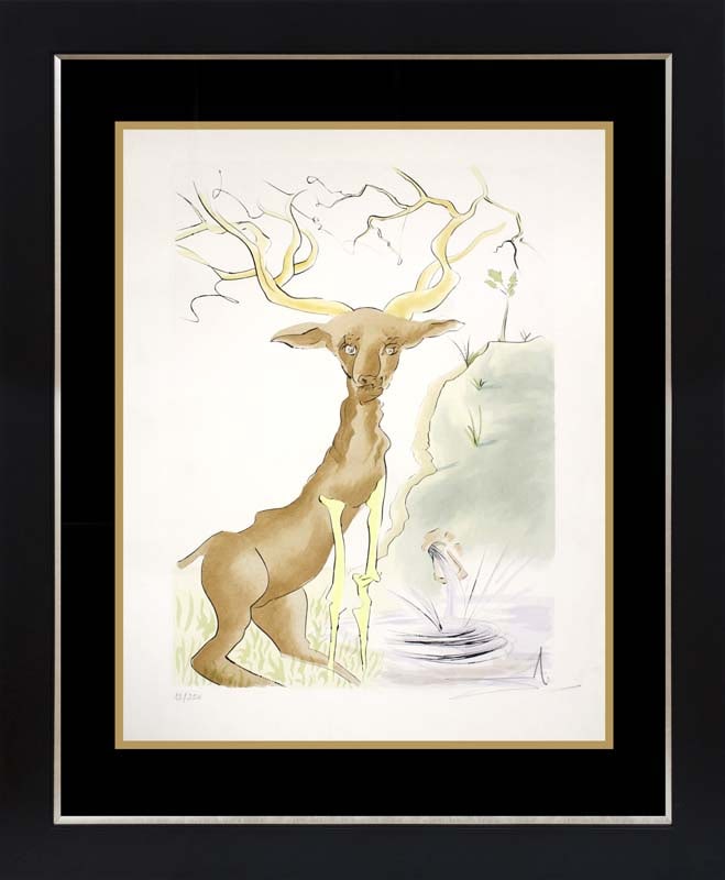 Salvador Dali (Spanish 1904-1989) The Deer Seeing Himself in the Water from Fables of Fontaine: Salvador Dali (Spanish 1904-1989) The Deer Seeing Himself in the Water from Fables of Fontaine Limited Edition Etching. Hand signed and numberedSalvador Dali The Deer Seeing Himself in the Water from 