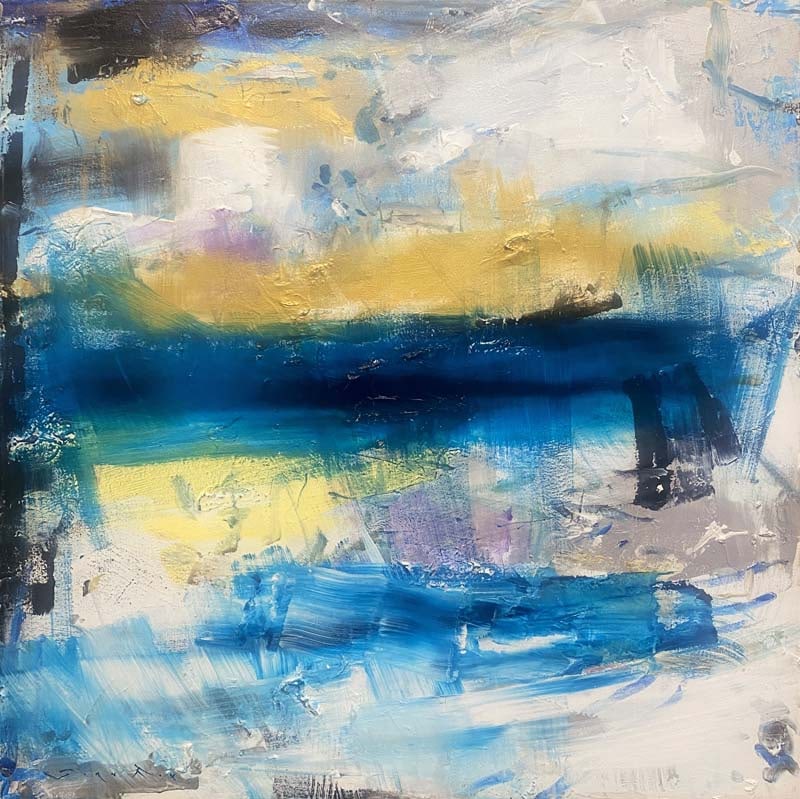 Jorn Fox (American 1954) Original oil abstract on canvas by Jorn Fox (American 1954): Original Painting on canvas by Jorn Fox (American 1954) Hand signed by the artist. One of a kind original. On canvas Approx 36x 36 inches image size. Custom framed and includes certificate. This work 