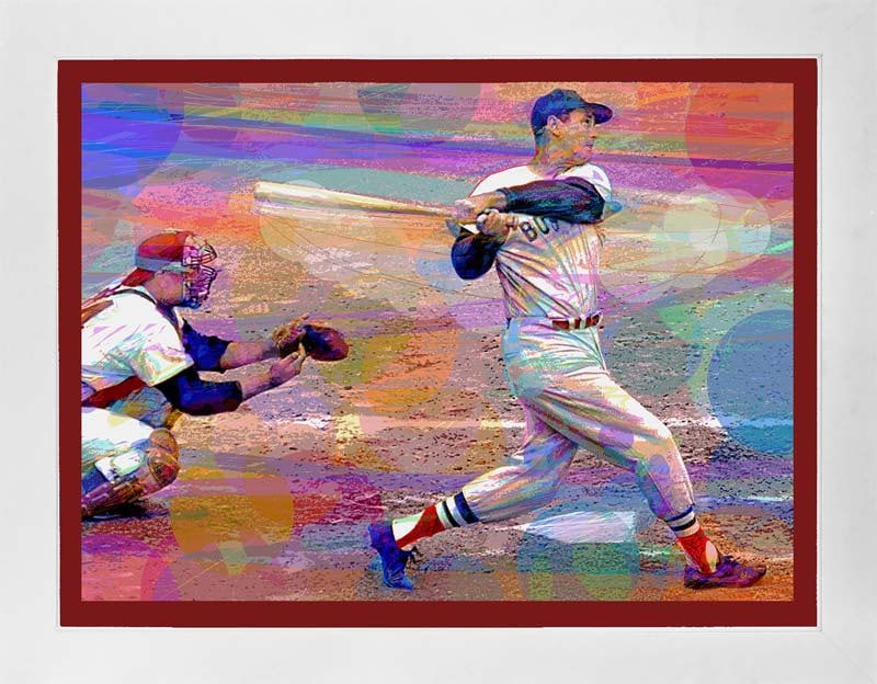 David Lloyd Glover (American 1949) Ted Williams Mixed Media Original Painting on canvas by David: Original Mixed Media Painting on canvas by David Lloyd Glover Hand signed by the artist. On canvas. Approx image size 18x24 inches Custom framed and includes certificate. This work was purchased direc