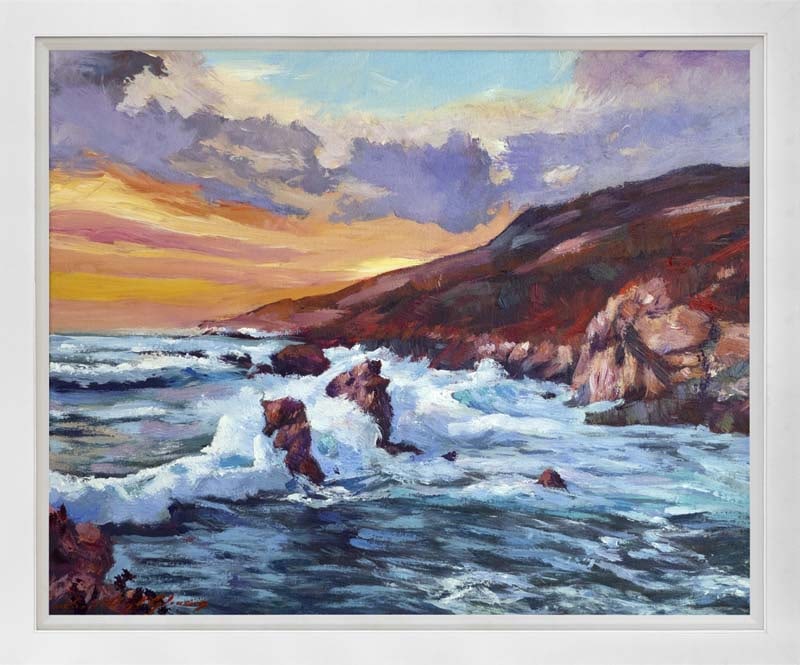David Lloyd Glover (American 1949) Sunset at Garrapata State Beach Mixed Media Original Painting on: Mixed Media Original Painting on canvas David Lloyd Glover. One of a kind. Hand signed by the artist. On canvas. Approx image size 24 x18 inches. Custom framed and includes certificate. This work was 