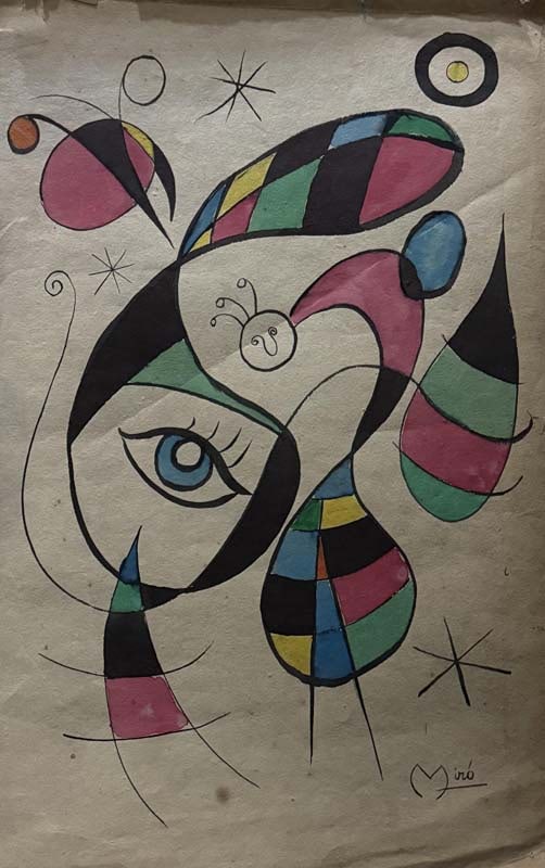 Joan Miro (Spanish 1893-1983) Watercolor on paper signed lower right: Joan Miro (Spanish 1893-1983) (Signed lower right) Technique: Watercolor on paperMeasurements: 53 x 23 cmProvenance: Private collection p Art Artwork Artist.