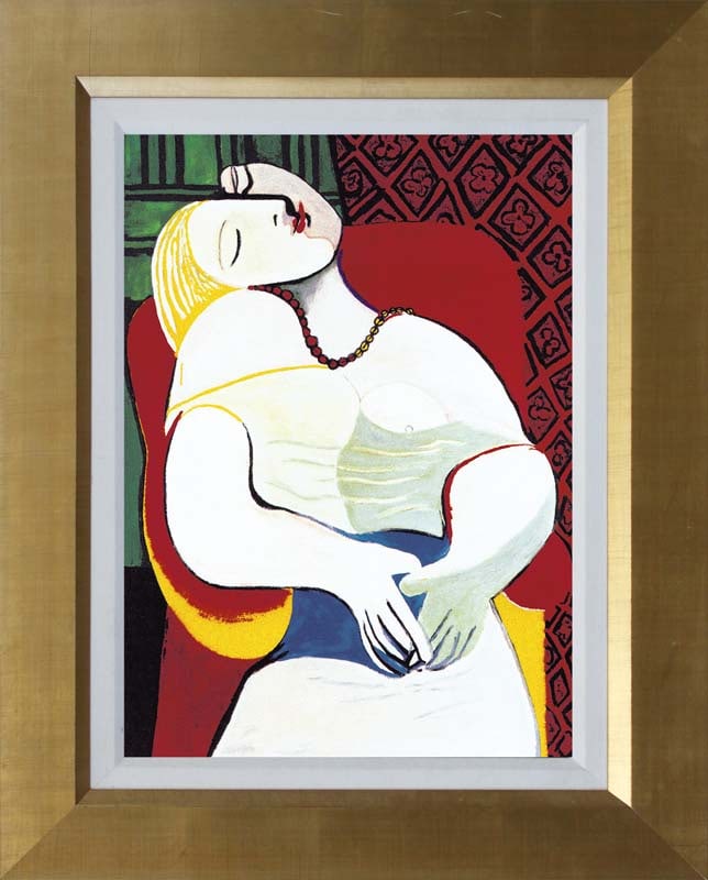 Pablo Picasso (Spanish 1881-1973) Collection Domaine. The Dream Limited Edition Lithograph on: Pablo Picasso (Spanish 1881-1973) Collection Domaine. The Dream Limited Edition on canvas.The Dream Pablo Picasso Limited edition on canvas Custom framed. Estate signed. From the Collection Domaine Pi