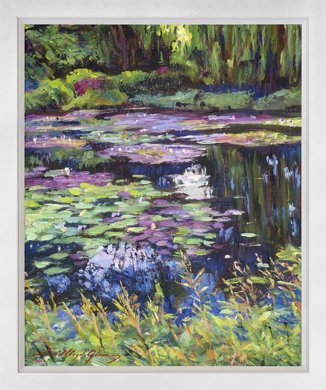 David Lloyd Glover (American 1949) The Impressionist's Water Garden Mixed Media Original Painting on: David Glover (American, 1949) The Impressionist's Water Garden Mixed Media Original Painting on canvas David Lloyd Glover. One of a kind. Hand signed by the artist. On canvas. Approx image size 24 x18
