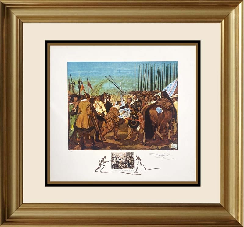 Salvador Dali (Spanish 1904-1989) Velasquez Reddition de Breda from Changeas in Great Masterpieces: Salvador Dali (Spanish 1904-1989) Velasquez Le Reddition de Breda from Changes in Great Masterpieces 1974. Original Lithograph with Remarque. Limited Edition Hand signed and numbered. Approx 30x24 cus