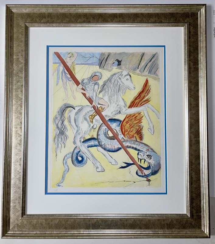 Salvador Dali (Spanish 1904-1989) Lithograph Artist Proof: Salvador Dali (Spanish 1904-1989) Lithograph Artist ProofSalvador Dali Lithograph St George and the Dragon Artist Proof Approx 26x18 inches image size. Custom framed. Includes Certificate of Authentic