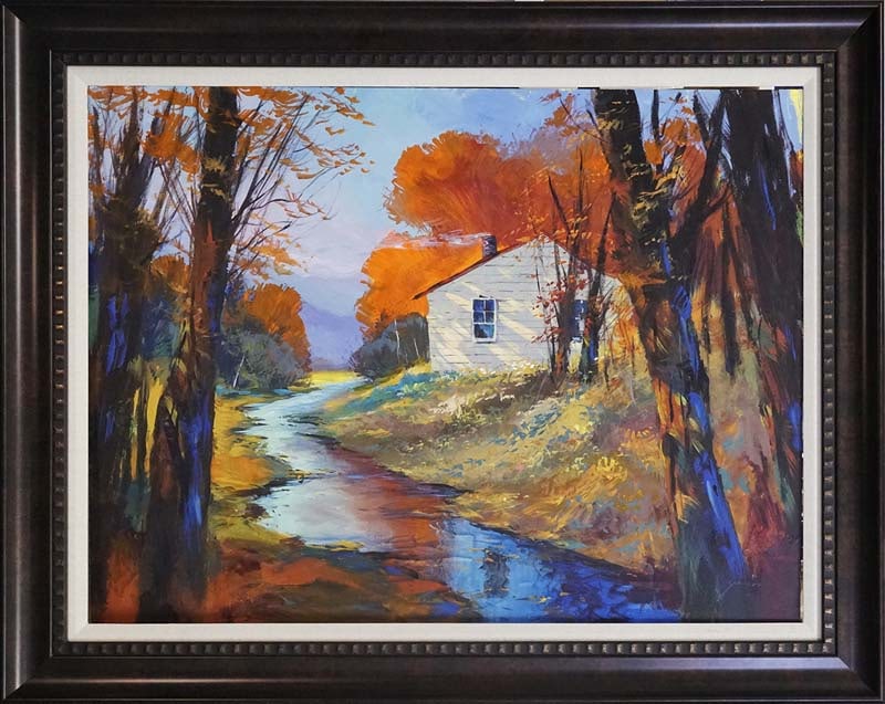 Michael Schofield (American 1947) Original Landscape on canvas Michael Schofield: Michael Schofield (American 1947) Original Painting on canvas. Hand signed by the artist. Approx image size 30 x 40 inches. One-of-a-kind original. Includes certificate Custom framed. This work was pu
