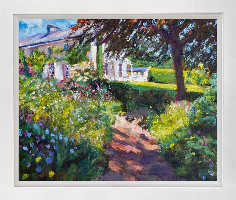 David Lloyd Glover (American 1949) Garden at the Summer House Mixed Media Original Painting on: Mixed media on canvas by David Lloyd Glover Hand signed by the artist. On canvas image size Approx image size 18x24 inches Custom framed and includes certificate This work was purchased directly from 