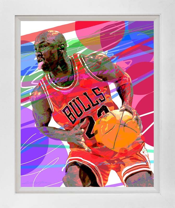 David Lloyd Glover (American 1949) Michael Jordan Hand Embellished Painting oil painting on canvas: Michael Jordan Hand Embellished Painting oil painting on canvas on canvas by David Lloyd Glover Hand signed by the artist. On canvas. Approx image size 18x24 inches Custom framed and includes certific