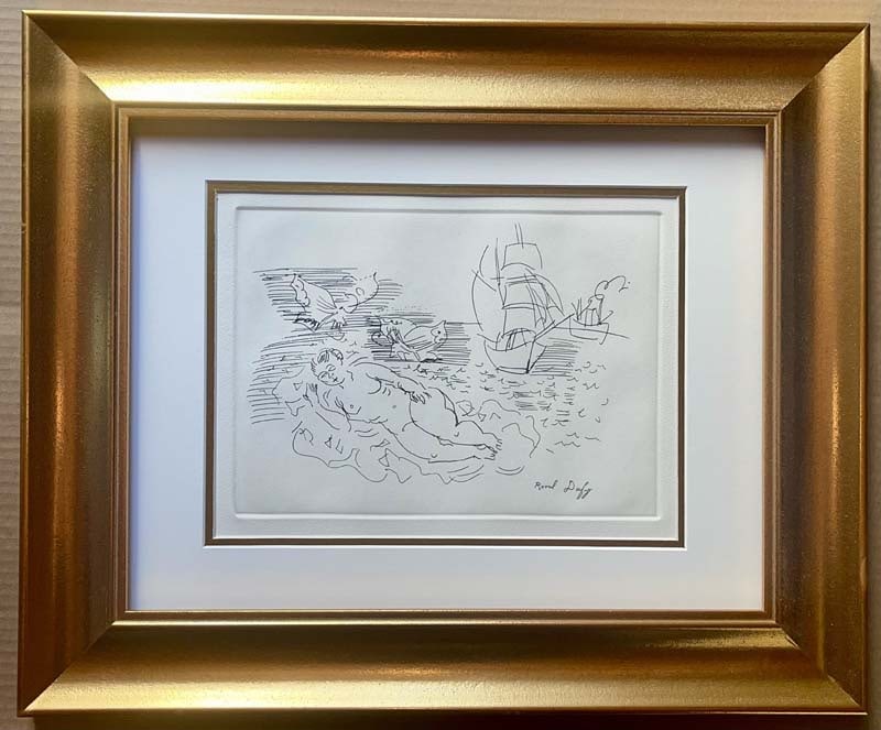 Raoul Dufy On the Beach post humous etching: Raoul Dufy On the Beach post humous etchingRaoul Dufy On the Beach post humous etching Approx 26x20 inches Custom framed and includes certificate of authenticity circa 1930 Art Artwork Artist.