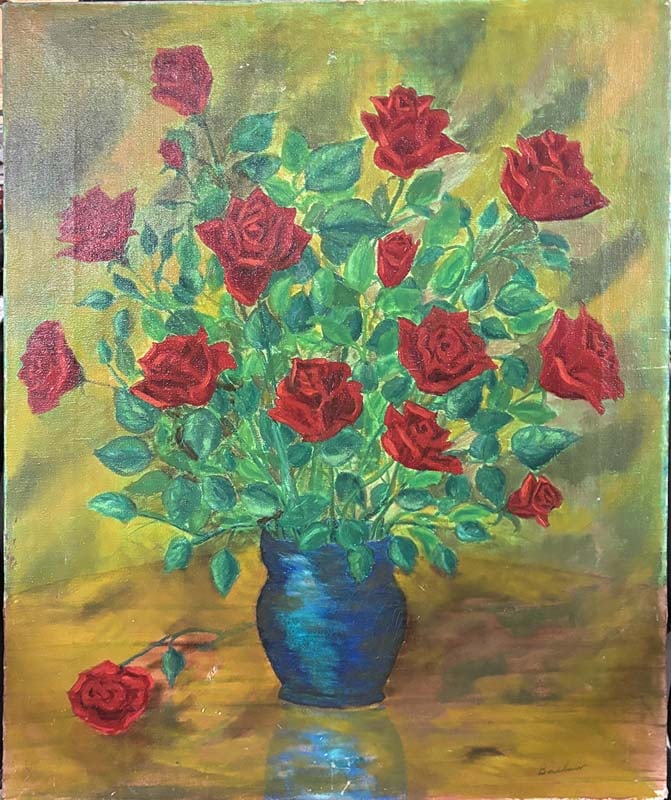 Vintage oil on canvas Still life bouquet of flowers: Vintage oil on canvas Still life bouquet of flowers Beautiful vibrant colors 20X25 inches image size