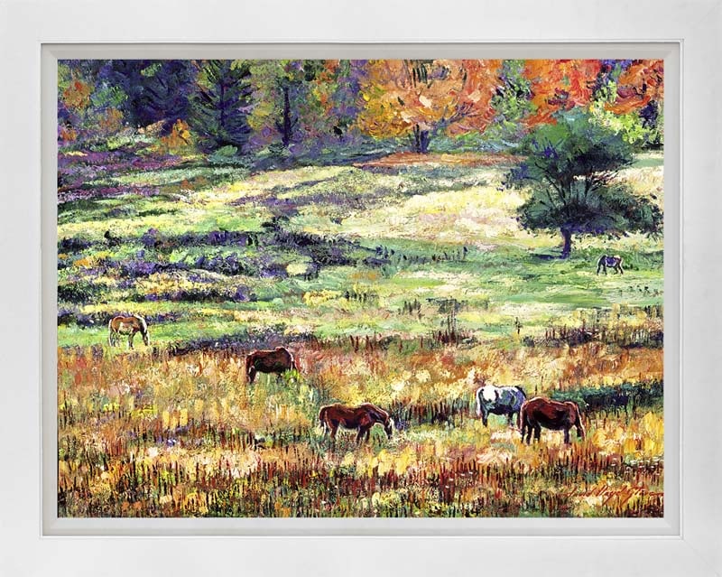 David Lloyd Glover (American 1949) Wild Horse Ranch mixed media Original Painting on canvas David: Mixed media on canvas by David Lloyd Glover Hand signed by the artist. On canvas image size. Approx image size 18x24 inches. Custom framed and Includes Certificate. This work was purchased directly fr
