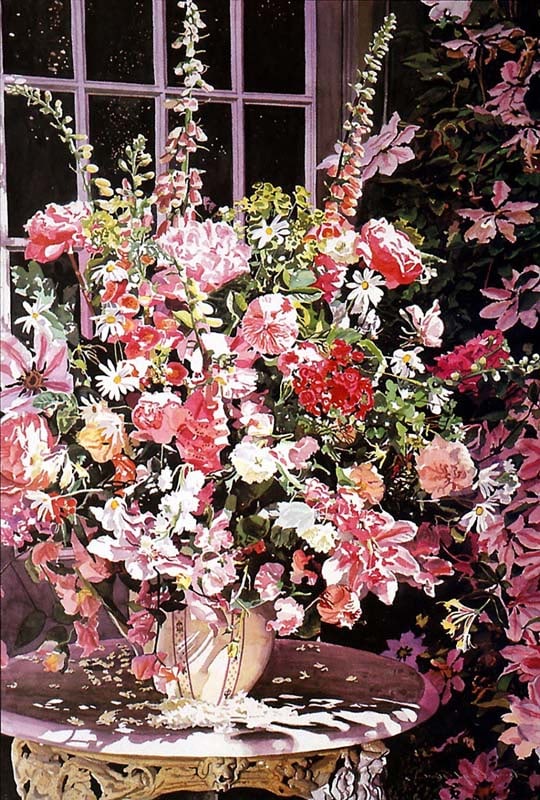 David Lloyd Glover (American 1949) From an English Country Garden Original Mixed Media Painting on: From an English Country Garden Original Mixed Media Painting on canvas David Lloyd Glover (American 1949)Mixed media on canvas by David Lloyd Glover Hand signed by the artist. On canvas image size App