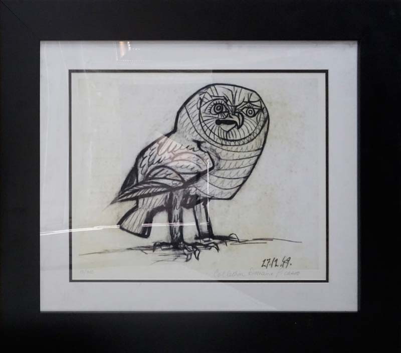 Pablo Picasso (Spanish 1881-1973) Limited Edition Owl Collection Domaine Picasso Lithograph: Pablo Picasso (Spanish 1881-1973) Limited Edition Owl Collection Domaine PicassoPablo Picasso Limited Edition Owl. Limited edition lithograph custom framed. Estate signed. From the Collection Domaine 