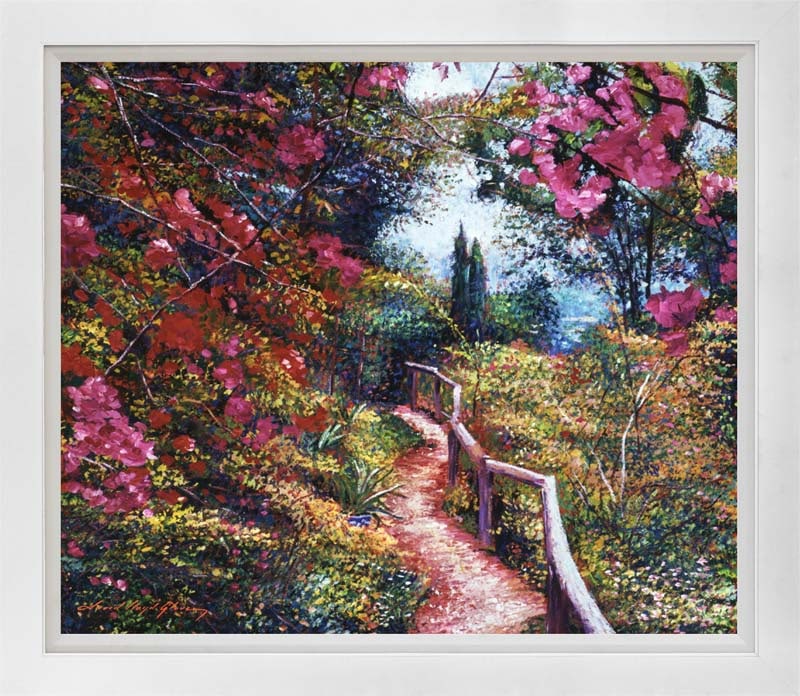 David Lloyd Glover (American 1949) TUSCAN BOUGAINVILLEA Mixed Media Original Painting on canvas by: Mixed media on canvas by David Lloyd Glover Hand signed by the artist. On canvas image size. Approx image size 18x24 inches. Custom framed and includes certificate. This work was purchased directly fr