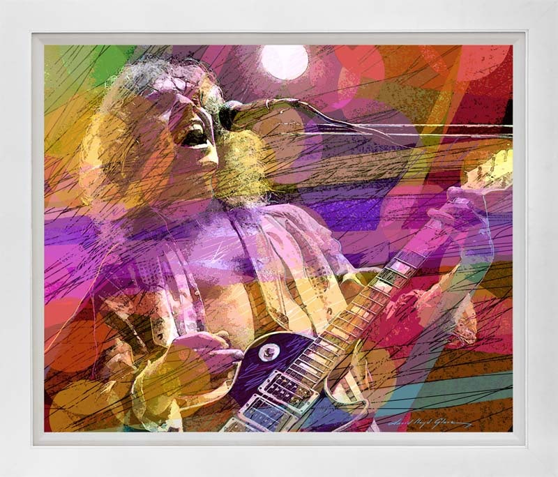 David Lloyd Glover (American 1949) Peter Frampton Original Mixed Media Painting on canvas by David: Mixed media on canvas by David Lloyd Glover Hand signed by the artist. On canvas. Approx. image size 30x24 inches. Custom framed and includes certificate. This work was purchased directly from the art