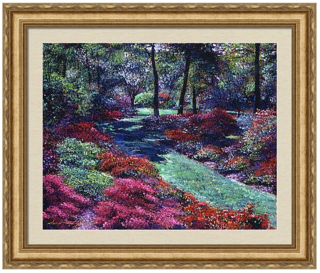 David Lloyd Glover (American 1949) Soft Azaleas Original Mixed Media Painting on canvas by David: Mixed media original by David Lloyd Glover. Hand signed by the artist. On canvas. Approx 18x24 inches image size. Custom framed and includes certificate. This work was purchased directly from the arti