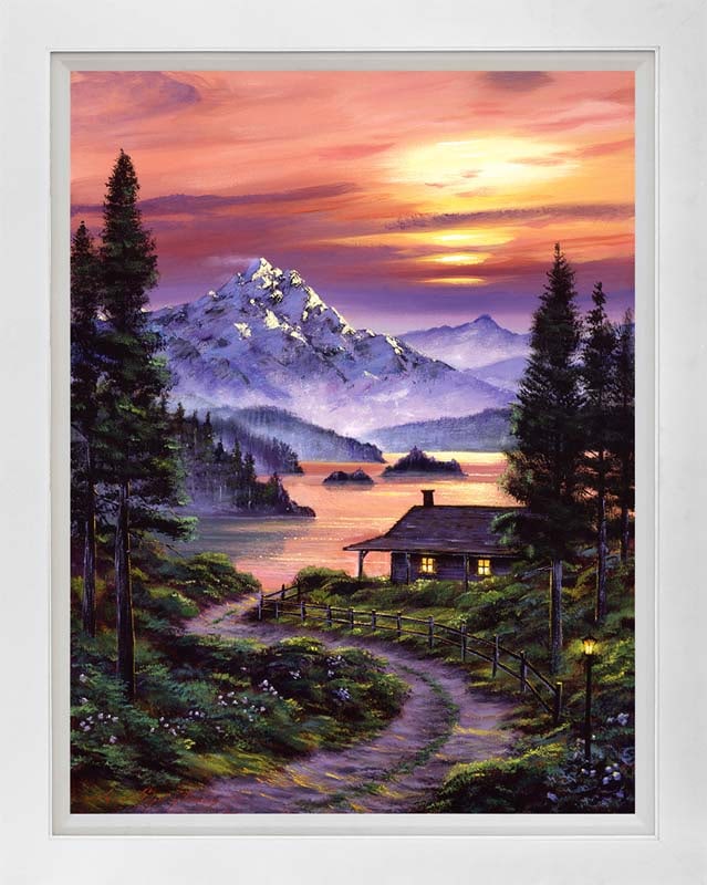 David Lloyd Glover (American 1949) Cabin on the Lake Mixed Media original canvas by David Lloyd: Cabin on the Lake Mixed Media original canvas by David Lloyd Glover (American 1949)Mixed media on canvas by David Lloyd Glover Hand signed by the artist. Approx image size 18x24 inches. Custom framed 