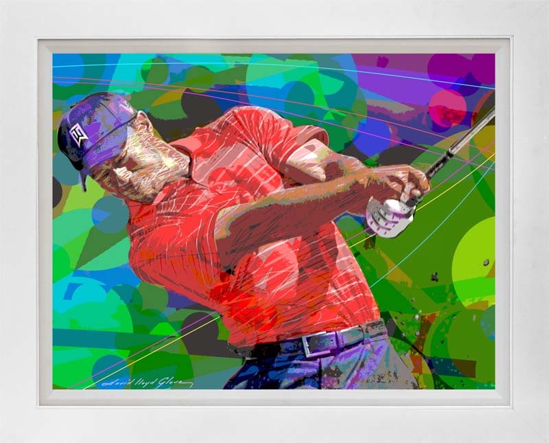 David Lloyd Glover (American 1949) Tiger Woods Swing Hand Embellished Painting Limited Edition on: Tiger Woods Swing Hand Embellished Painting Limited Edition on canvas by David Lloyd Glover (American 1949)Tiger Woods Limited edition Hand Embellished Painting on canvas by David Lloyd Glover Hand si