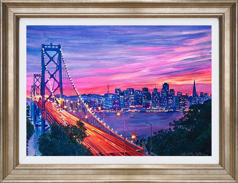 David Lloyd Glover San Francisco Nights Mixed Media. Original Painting on canvas: San Francisco Nights Mixed media on canvas by David Lloyd Glover Hand signed by the artist. On canvas image size. Approx image size 18x24 inches. Custom framed and includes certificate. This work was 