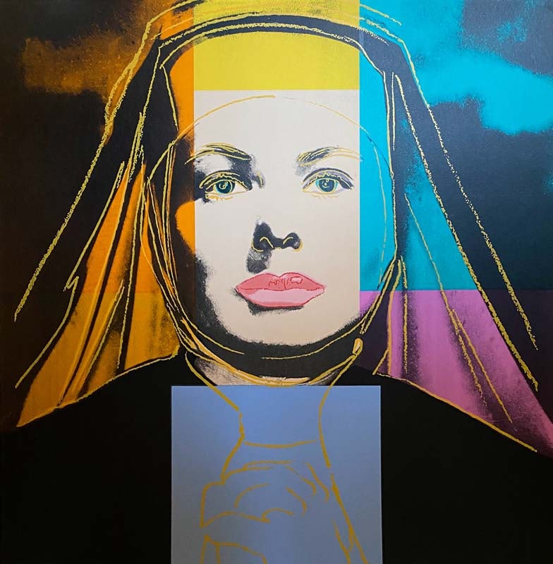 Andy Warhol (American 1928-1987) Screenprint Ingrid Bergman (Nun) 1983 Serigraph: Andy Warhol (American 1928-1987) Andy Warhol Serigraph Ingrid Bergman (Nun) Screenprint. Approx 38x38 inches. This working trial proof was made outside the regular edition during the process of image 