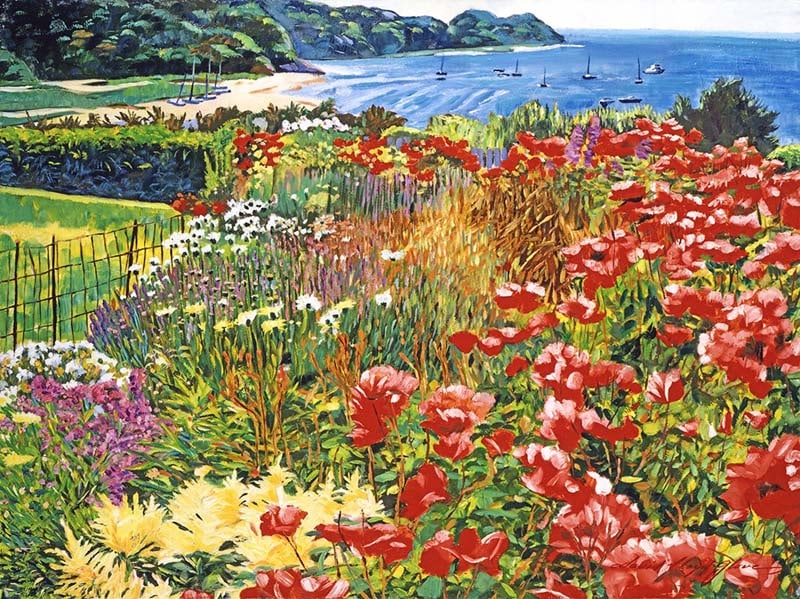 David Lloyd Glover (American 1949) Cape Cod Ocean Garden Original Mixed Media Painting on canvas: Mixed media on canvas by David Lloyd Glover Hand signed by the artist. On canvas image size. Approx image size 18x24 inches. Custom framed and includes certificate. This work was purchased directly fr