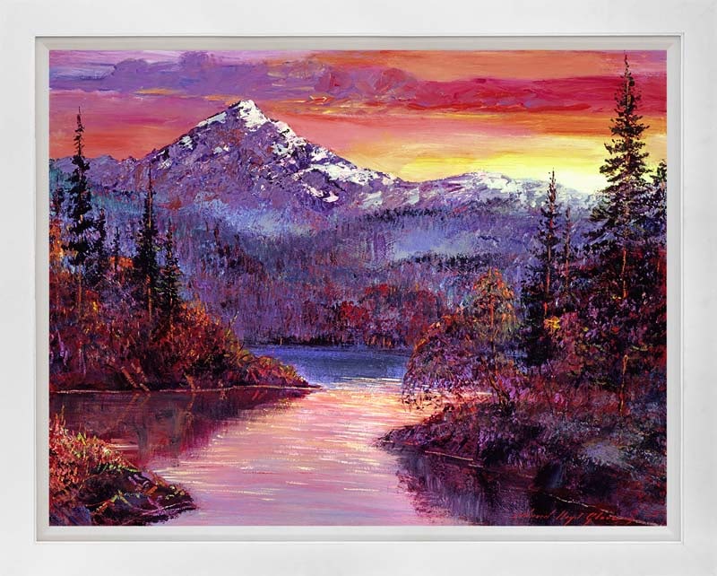 David Lloyd Glover (American 1949) Rocky Mountain Sunset Mixed Media Original canvas David Lloyd: Rocky Mountain Sunset Mixed media on canvas by David Lloyd Glover One of a kind. Hand signed by the artist. On canvas Approx image size 18x24 inches Custom framed and includes certificate This work wa